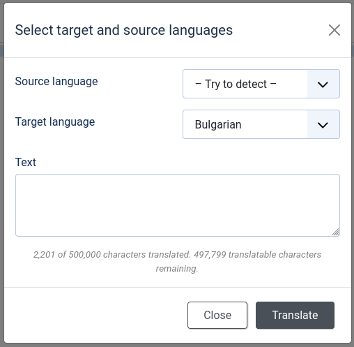 Translator popup with teaxt area